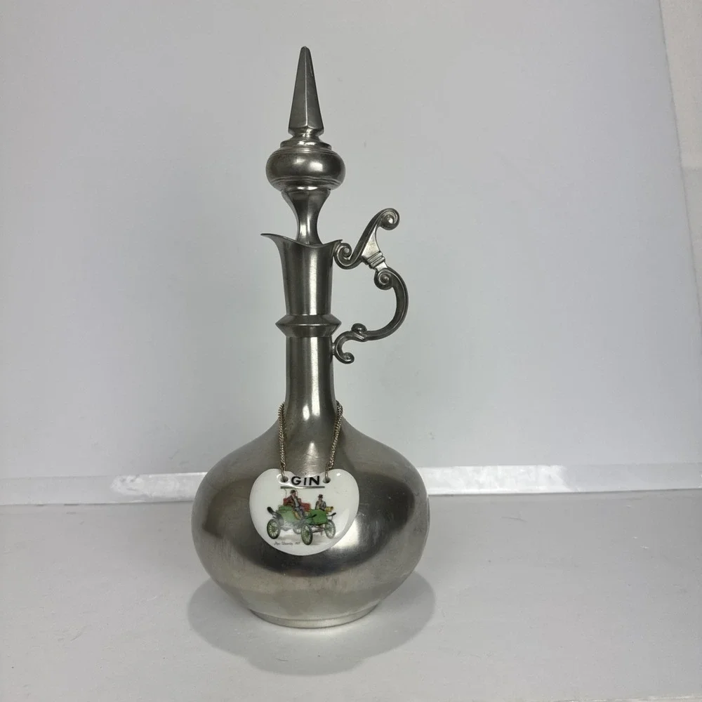 VTG Kurz Tiel Holland Real Pewter Gin Decanter Stopper 12.5in Silver Car Label
